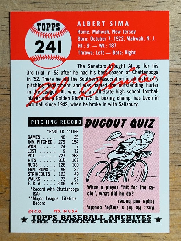 1991 Topps Archives '53 #241 Al Sima