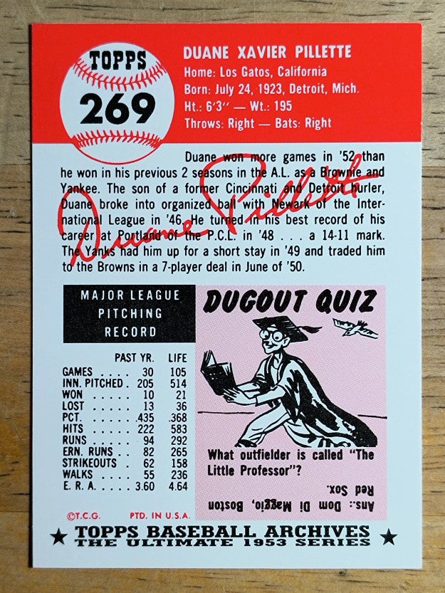 1991 Topps Archives '53 #269 Duane Pillette