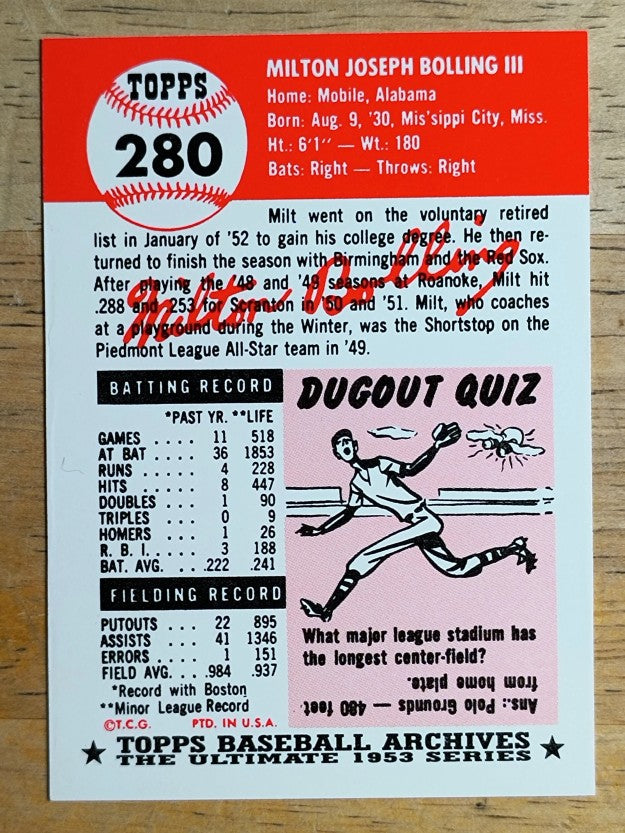 1991 Topps Archives '53 #280 Milt Bolling