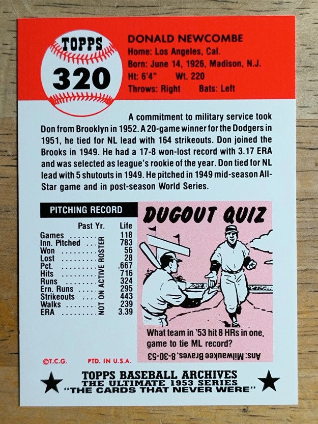 1991 Topps Archives '53 #320 Don Newcombe