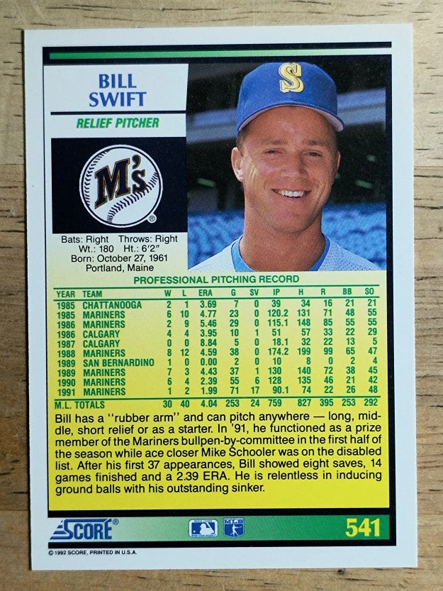 1992 Score #541 Bill Swift