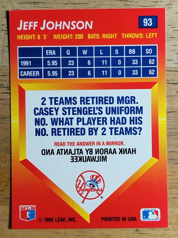 1992 Triple Play #93 Jeff Johnson
