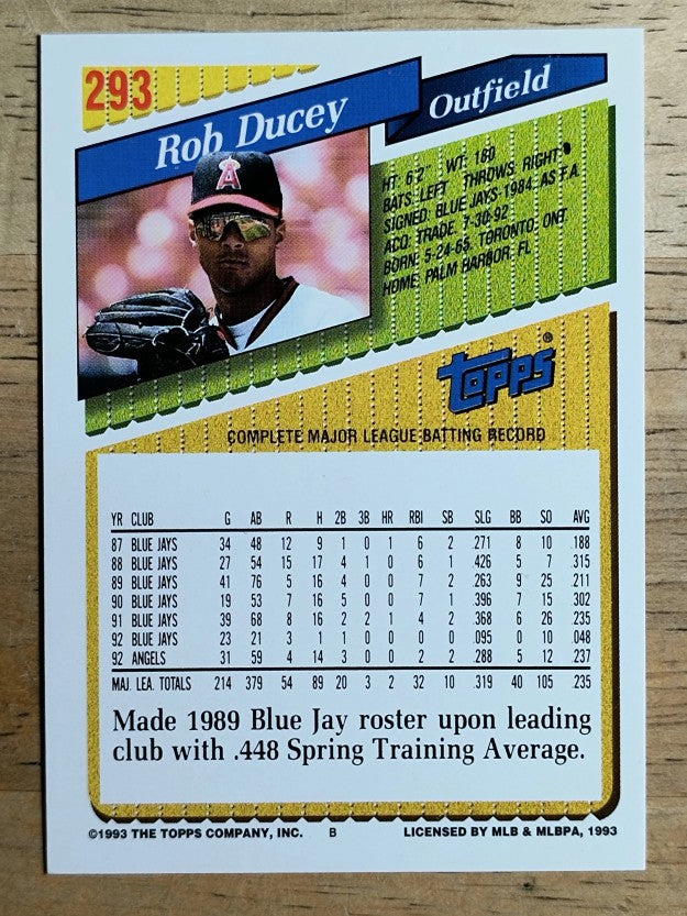 1993 Topps #293 Rob Ducey