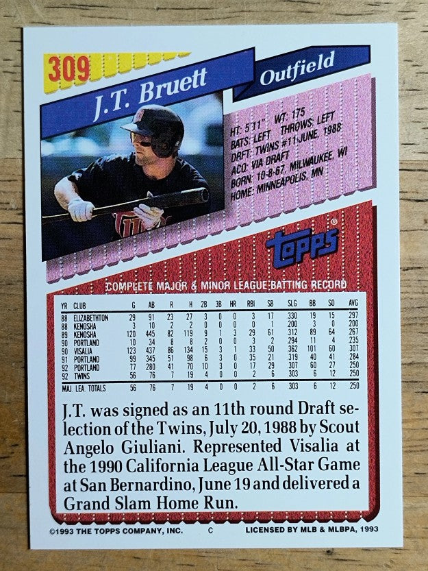 1993 Topps #309 J.T. Bruett