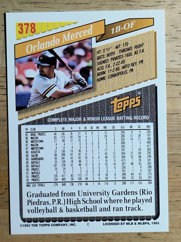 1993 Topps #378 Orlando Merced