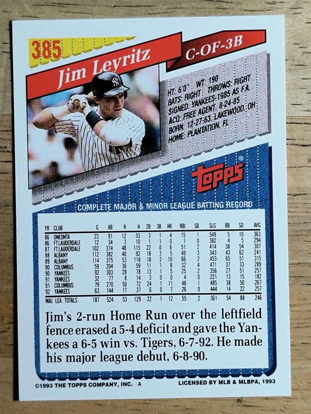 1993 Topps #385 Jim Leyritz