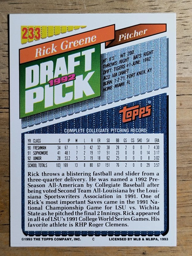 1993 Topps Gold #233 Rick Greene