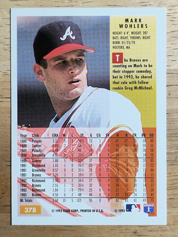 1994 Fleer #378 Mark Wohlers