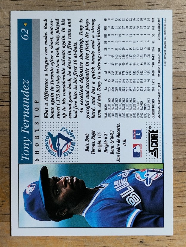 1994 Score #62 Tony Fernandez