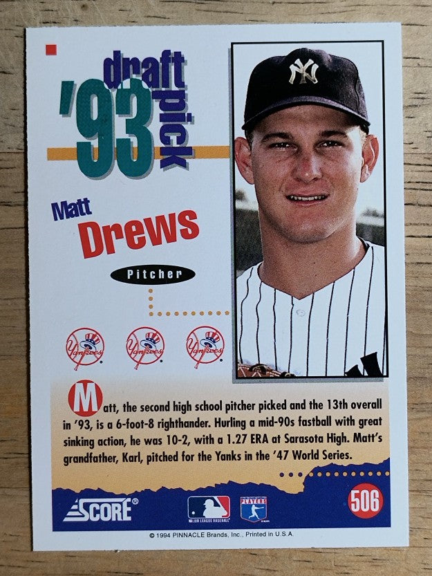 1994 Score #506 Matt Drews RC
