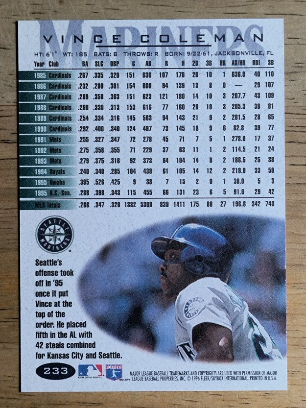 1996 Fleer #233 Vince Coleman