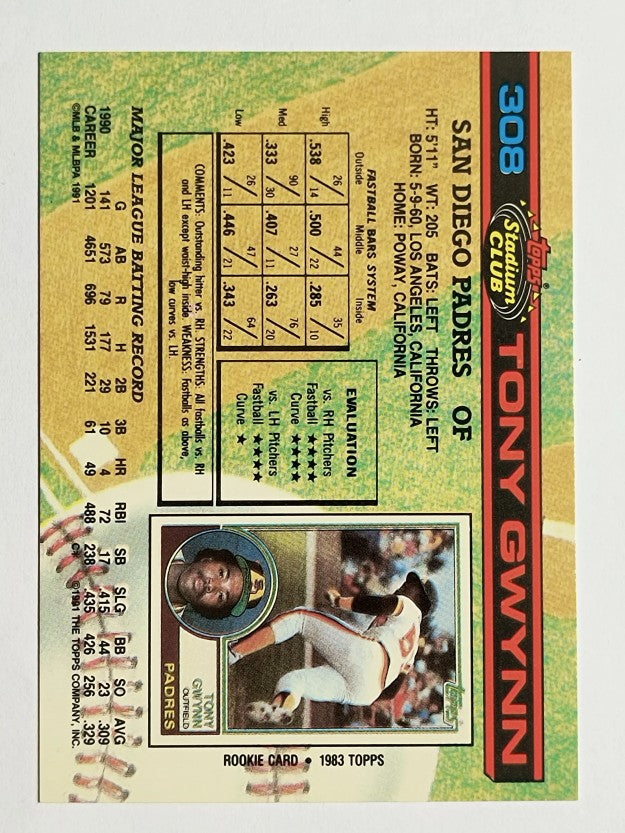 1991 Stadium Club #308 Tony Gwynn