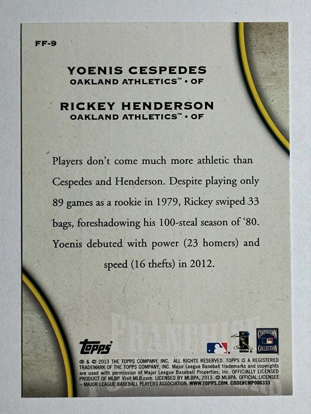 2013 Topps Update Franchise Forerunners #9 Rickey Henderson/Yoenis Cespedes