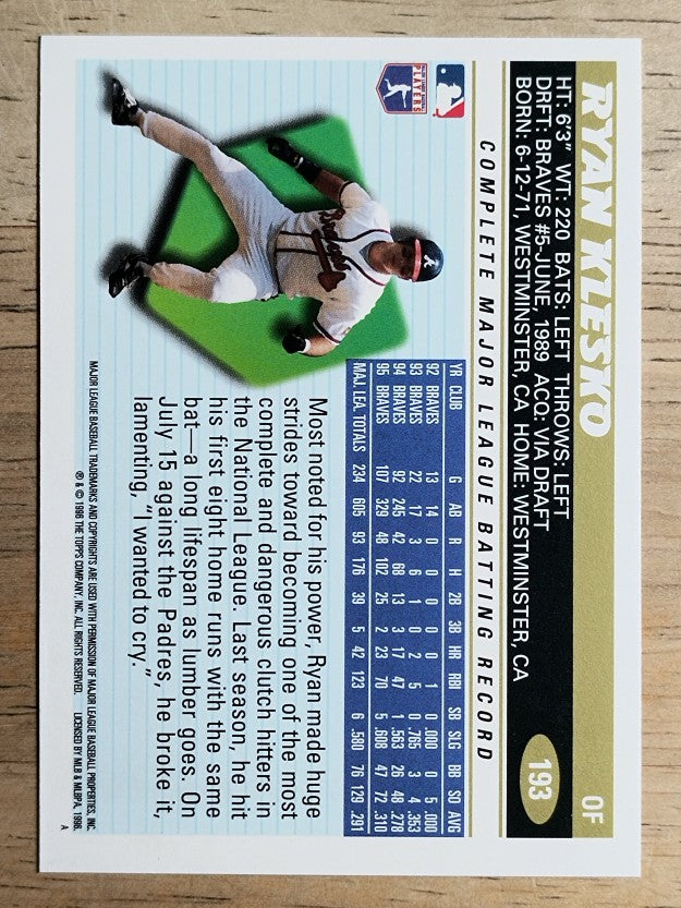 1996 Topps #193 Ryan Klesko