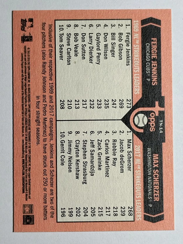 2018 Topps Heritage Then and Now #TN14 Max Scherzer/Fergie Jenkins