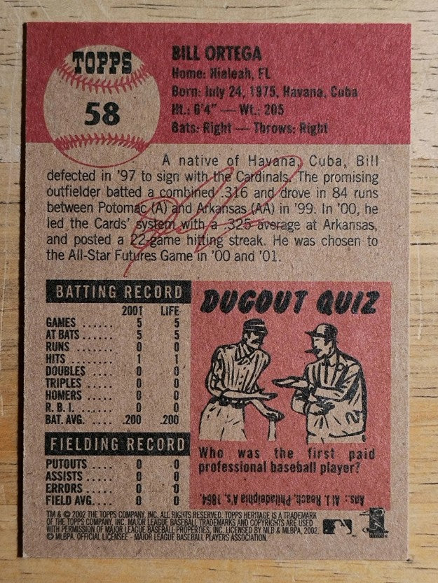 2002 Topps Heritage #58 Bill Ortega
