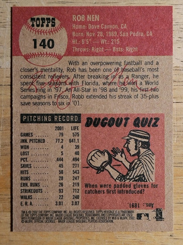 2002 Topps Heritage #140 Robb Nen