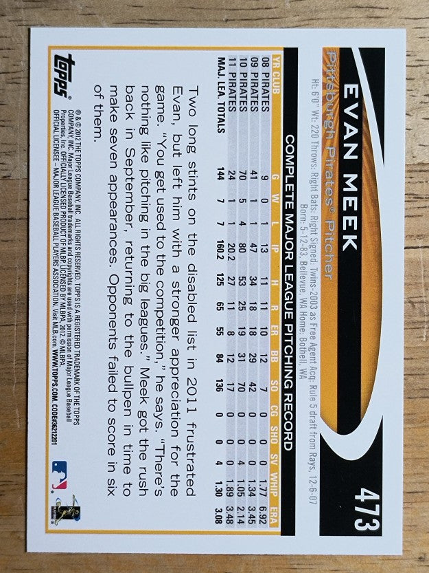 2012 Topps #473 Evan Meek