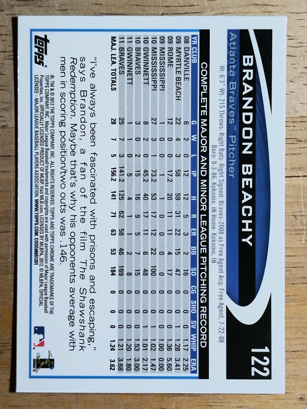 2012 Topps Chrome #122 Brandon Beachy