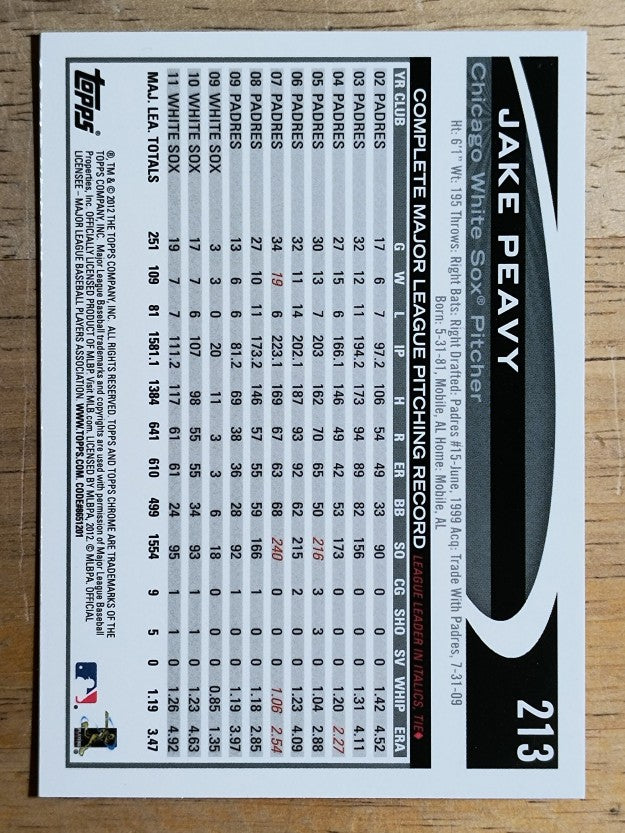 2012 Topps Chrome #213 Jake Peavy