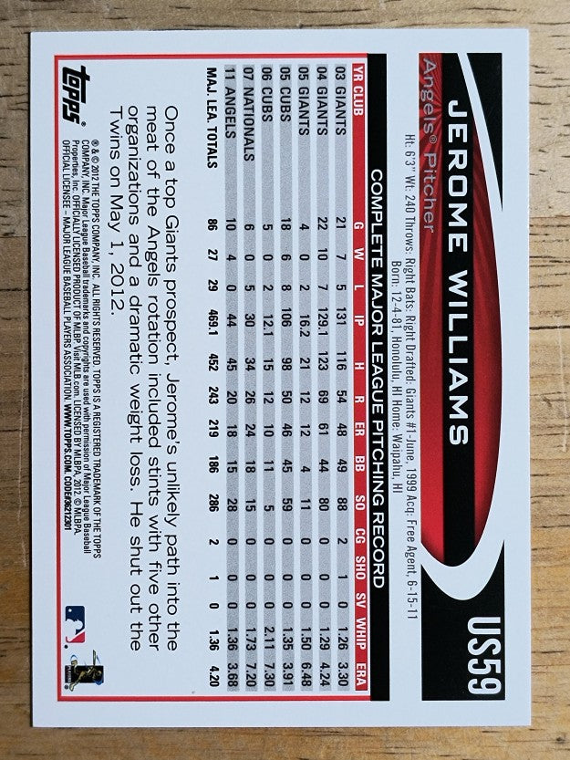 2012 Topps Update #US59 Jerome Williams