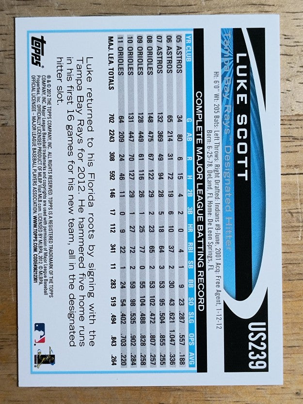 2012 Topps Update #US239 Luke Scott