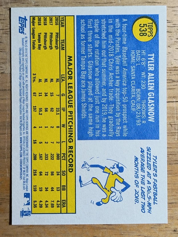 2019 Topps Heritage #538 Tyler Glasnow