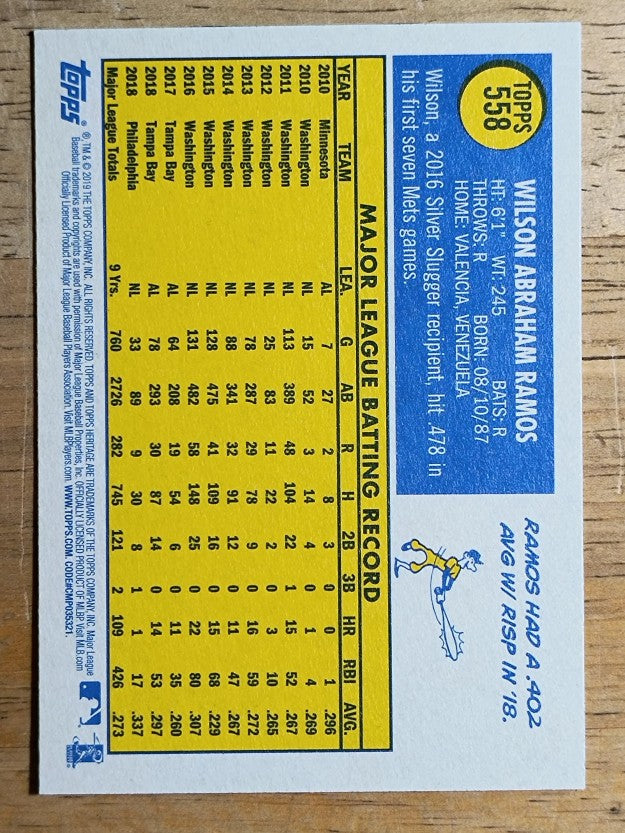2019 Topps Heritage #558 Wilson Ramos