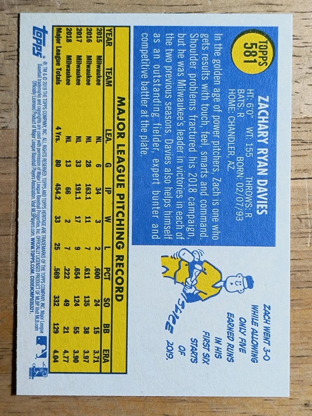 2019 Topps Heritage #581 Zach Davies