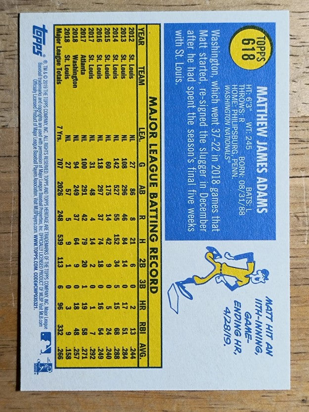 2019 Topps Heritage #618 Matt Adams