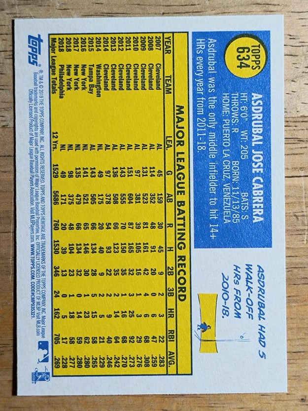 2019 Topps Heritage #634 Asdrubal Cabrera