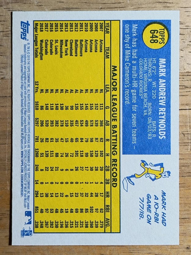 2019 Topps Heritage #648 Mark Reynolds