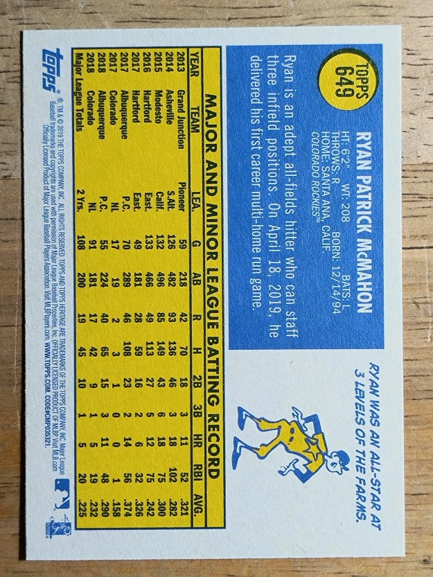 2019 Topps Heritage #649 Ryan McMahon