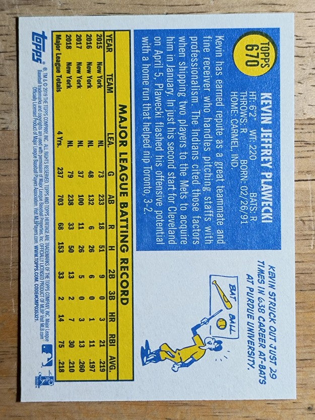 2019 Topps Heritage #670 Kevin Plawecki