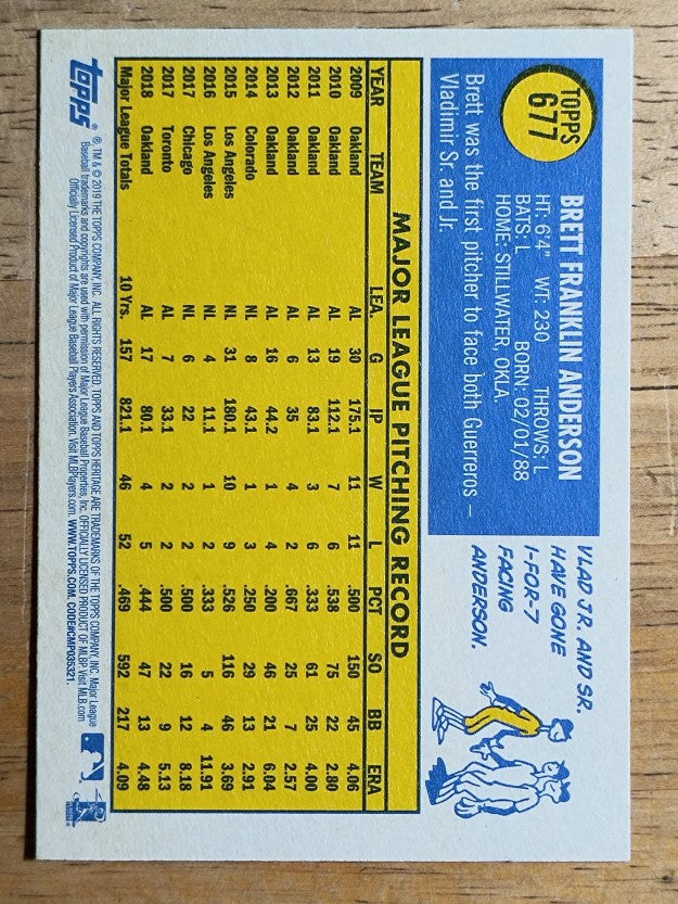 2019 Topps Heritage #677 Brett Anderson