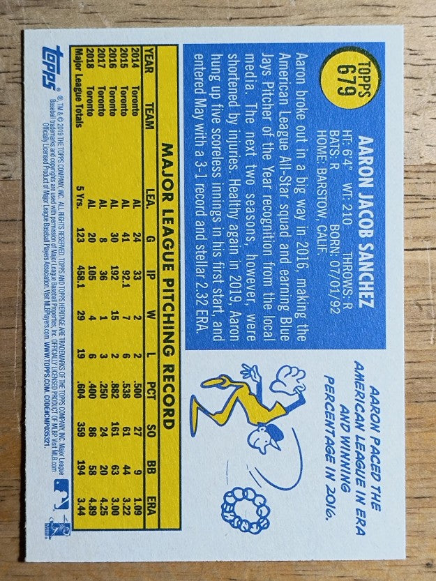 2019 Topps Heritage #679 Aaron Sanchez