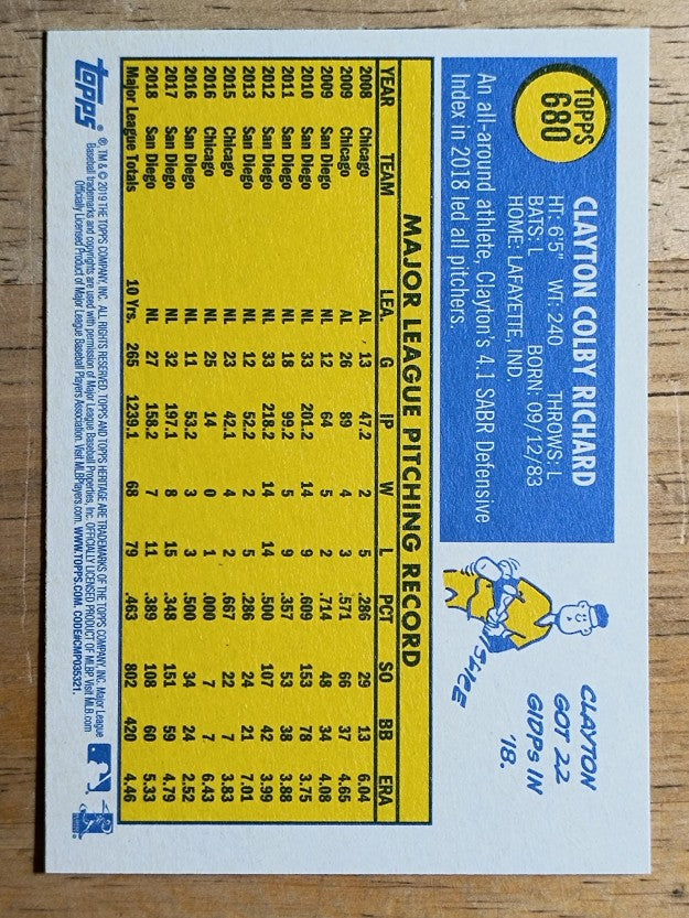 2019 Topps Heritage #680 Clayton Richard