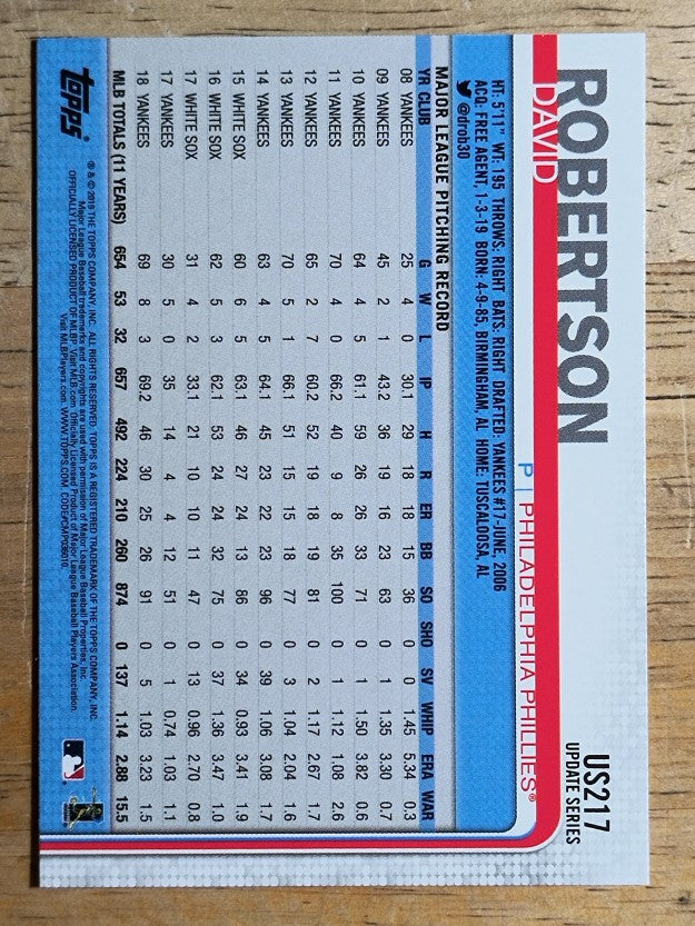 2019 Topps Update #US217 David Robertson