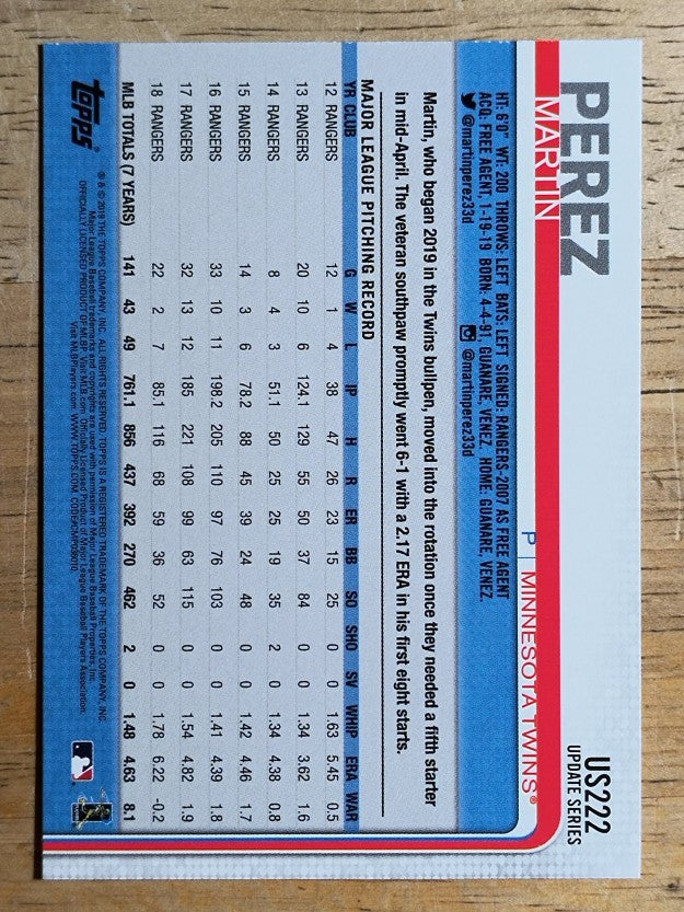 2019 Topps Update #US222 Martin Perez