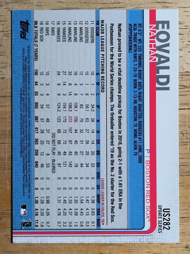 2019 Topps Update #US282 Nathan Eovaldi