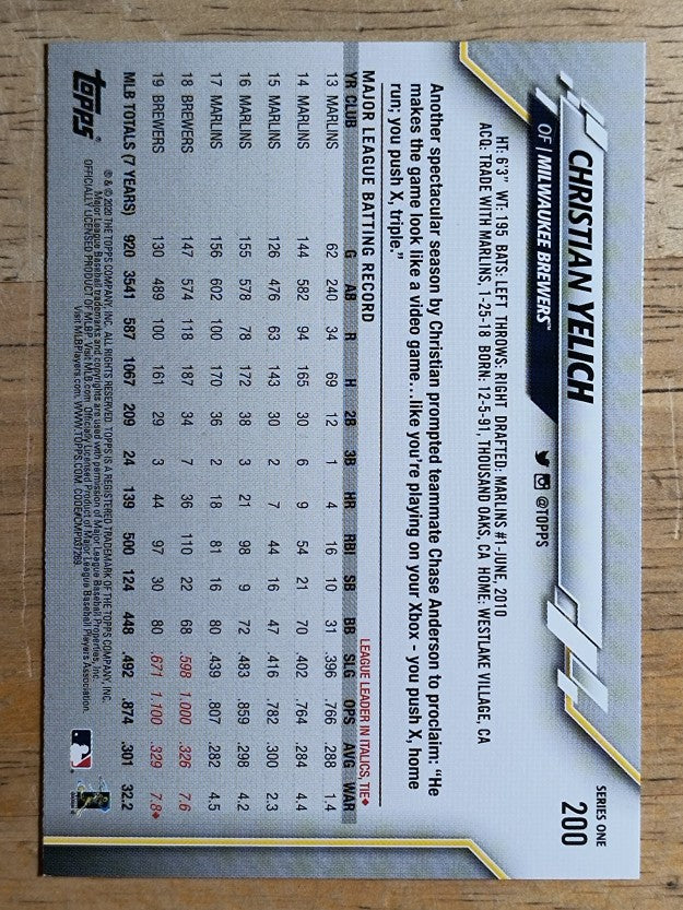2020 Topps #200 Christian Yelich