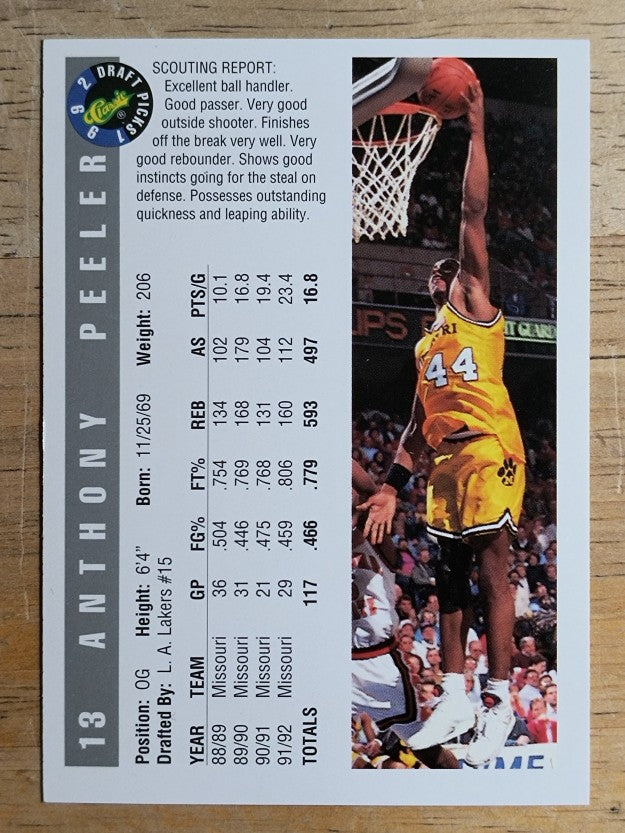 1992 Classic #13 Anthony Peeler