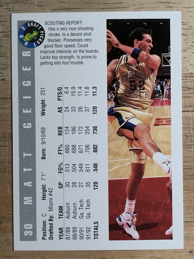 1992 Classic #30 Matt Geiger