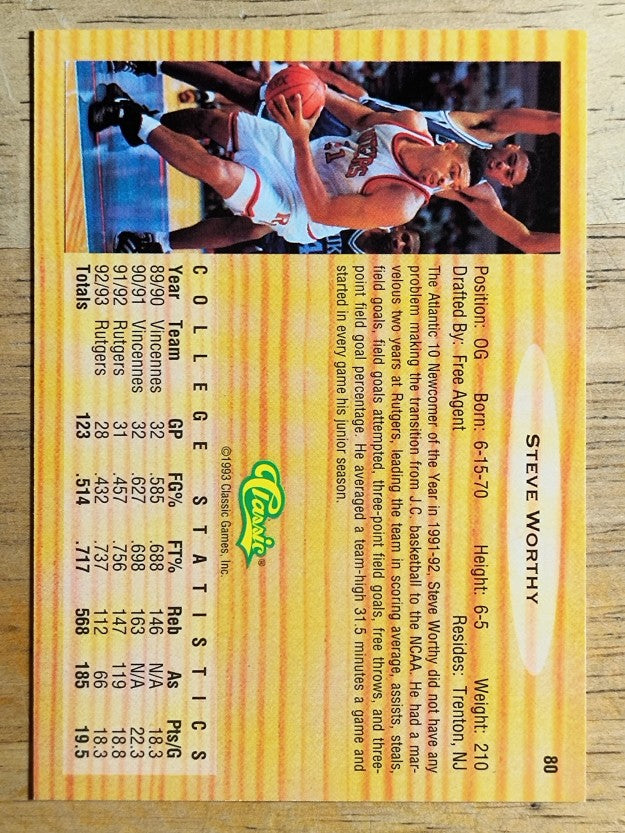 1993 Classic #80 Steve Worthy