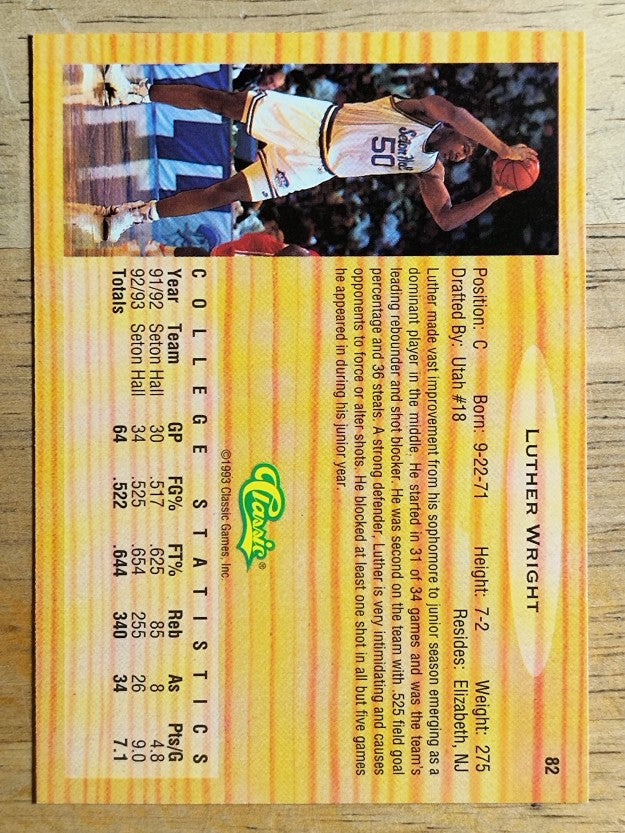 1993 Classic #82 Luther Wright