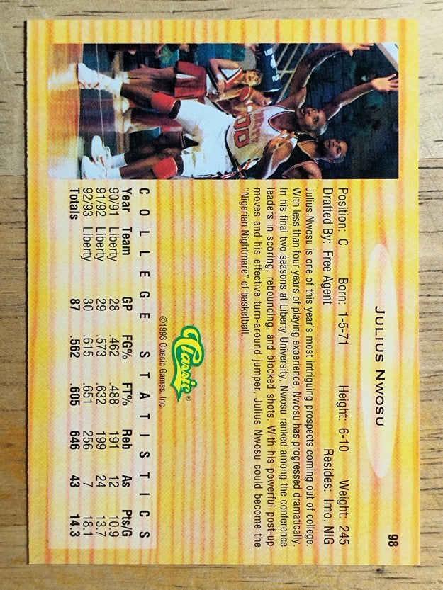 1993 Classic #98 Julius Nwosu