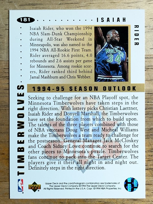 1994-95 Collector's Choice #181 Isaiah Rider TO