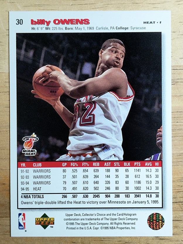 1995-96 Collector's Choice Player's Club #30 Billy Owens