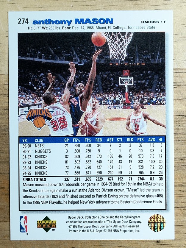 1995-96 Collector's Choice Player's Club #274 Anthony Mason