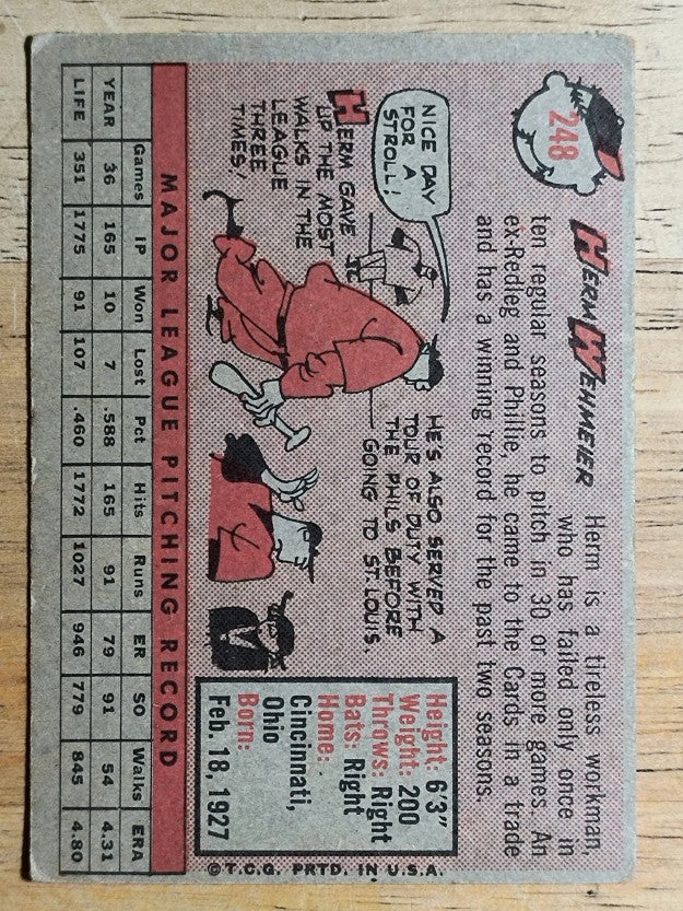 1958 Topps #248 Herman Wehmeier (VG)